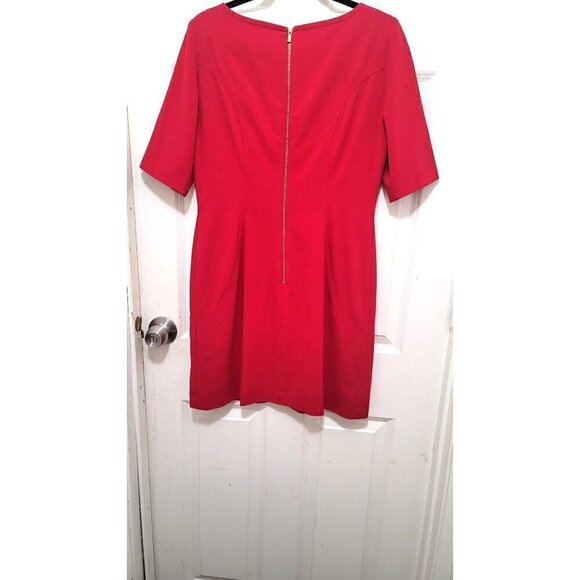 TAHARI/ARTHUR S. LEVINE WOMEN'S RED COCKTAIL STRETCH BOAT NECK DRESS ZIPPER BACK - Picture 3 of 11